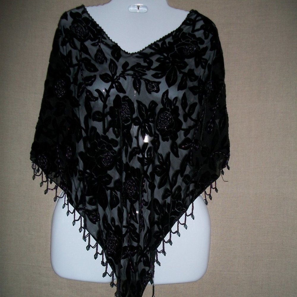 White House Black Market Lace Beaded Cape, One Size